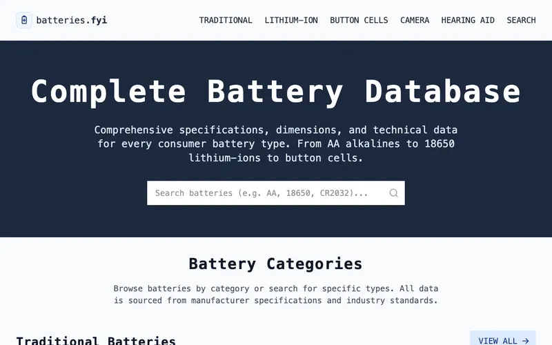 Batteries.fyi database interface