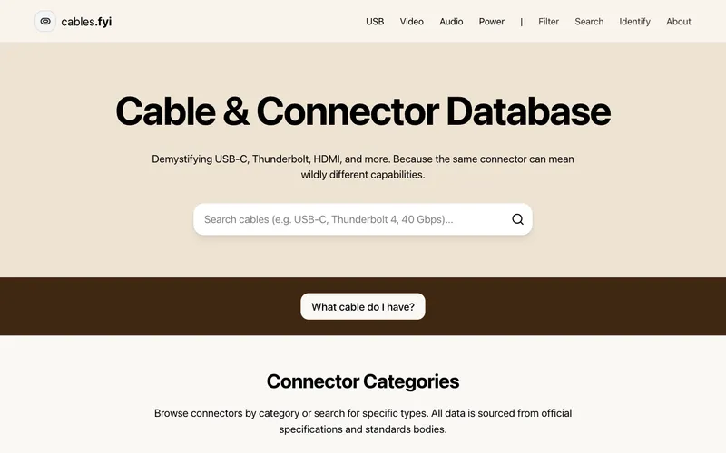 cables.fyi connector database interface
