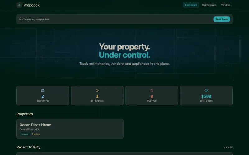 Propdock property maintenance dashboard