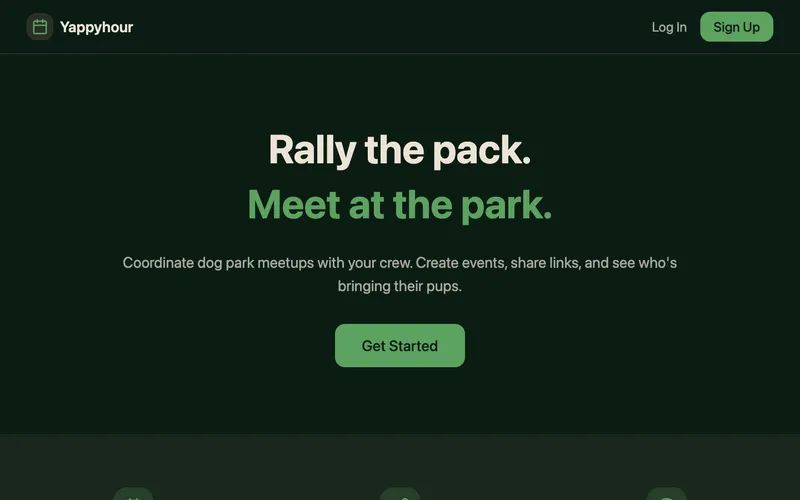 Yappyhour dog park meetup interface